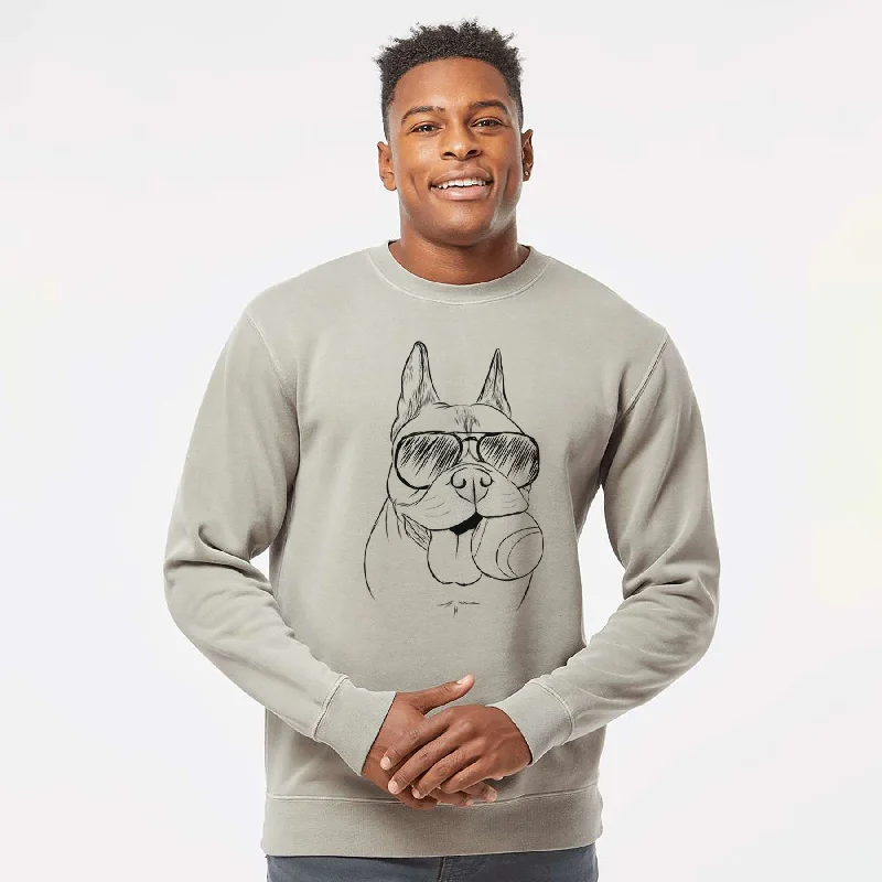 Shop and Save Aviator Happy Franco the French Bulldog - Unisex Pigment Dyed Crew Sweatshirt