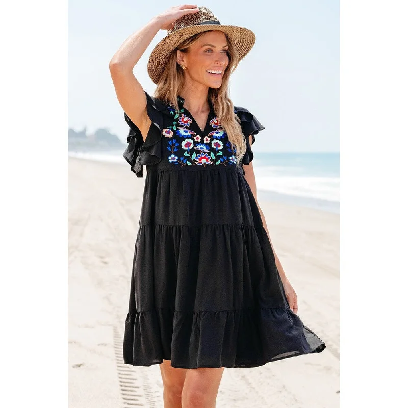 modern dressVeda Floral Embroidered Tiered Ruffled Mini Dress