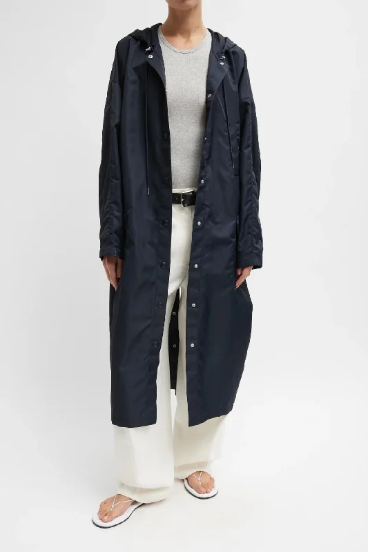 Stock Clearance trendy puffer coatTibi Crispy Nylon Hooded Coat - Navy