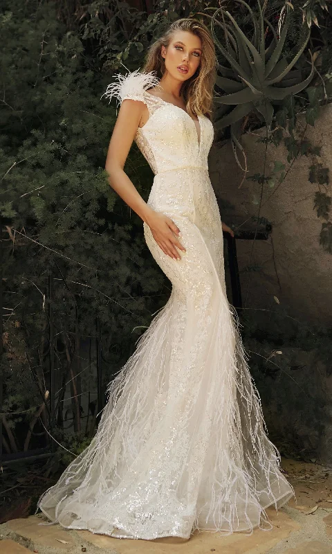 Seasonal Clearance backless dressEmbellished Mermaid Feather Open Back Long Bridal Dress CDC57W Seasonal Clearance backless dressEmbellished Mermaid Feather Open Back Long Bridal Dress CDC57W
