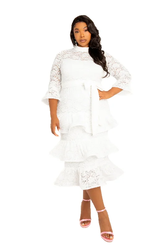 Savings Event party dressLace Bell Sleeve Tiered Dress