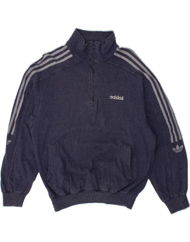 Price Reduction ADIDAS Mens Loose Fit Sweatshirt Jumper UK 34/35 Small Navy Blue Flecked