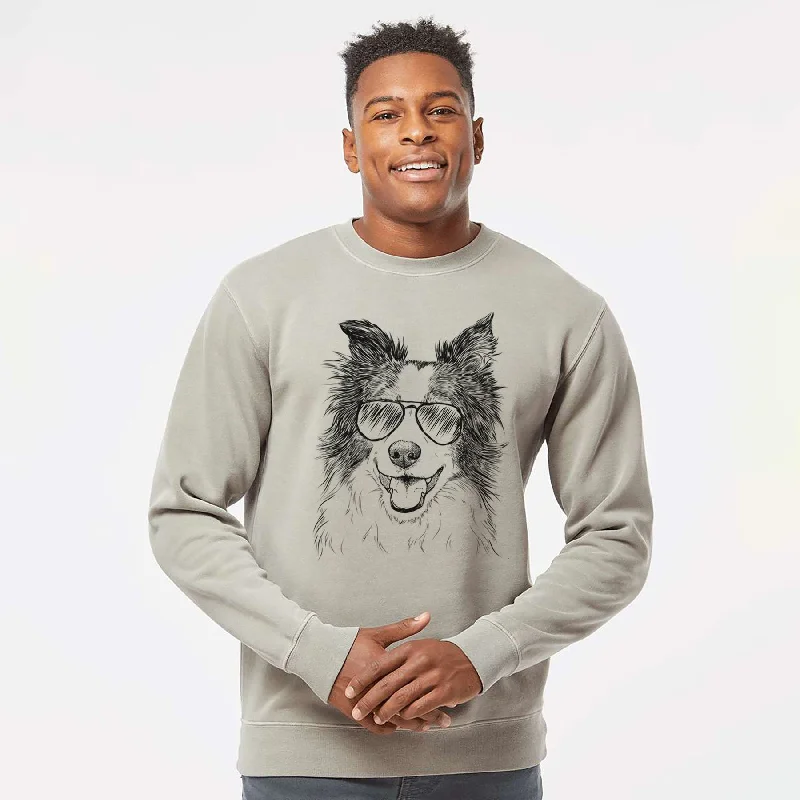 Special Discount Aviator Kylee the Border Collie - Unisex Pigment Dyed Crew Sweatshirt