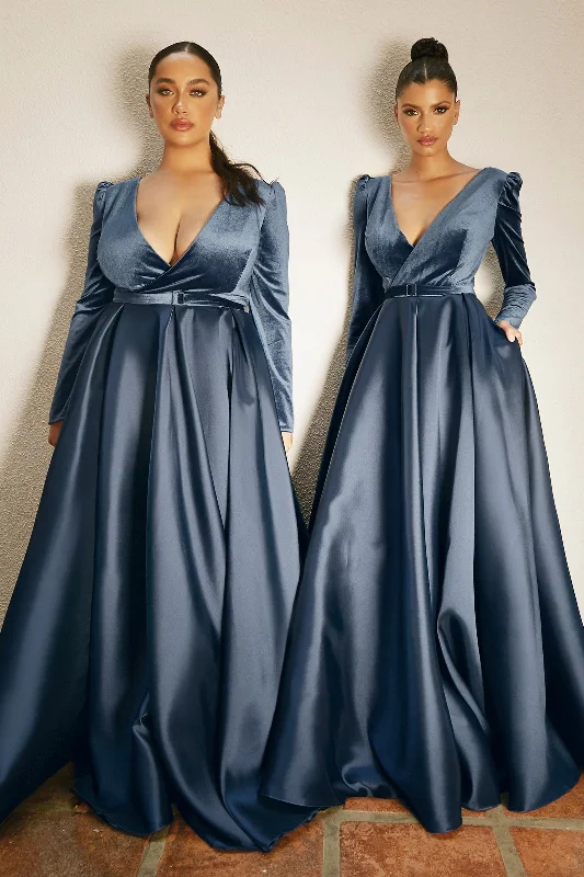 Can't Be Beat satin midi dressVelvet Long sleeves V-neck Fitted Bodice A-line Plus Size Long Ball & Prom Dress CDCD226 Can't Be Beat satin midi dressVelvet Long sleeves V-neck Fitted Bodice A-line Plus Size Long Ball & Prom Dress CDCD226