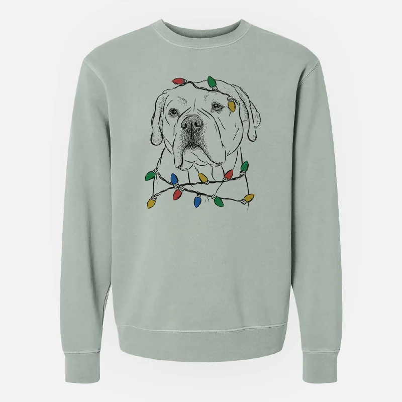 Buy Now Christmas Lights Nora the American Bulldog Mix - Unisex Pigment Dyed Crew Sweatshirt