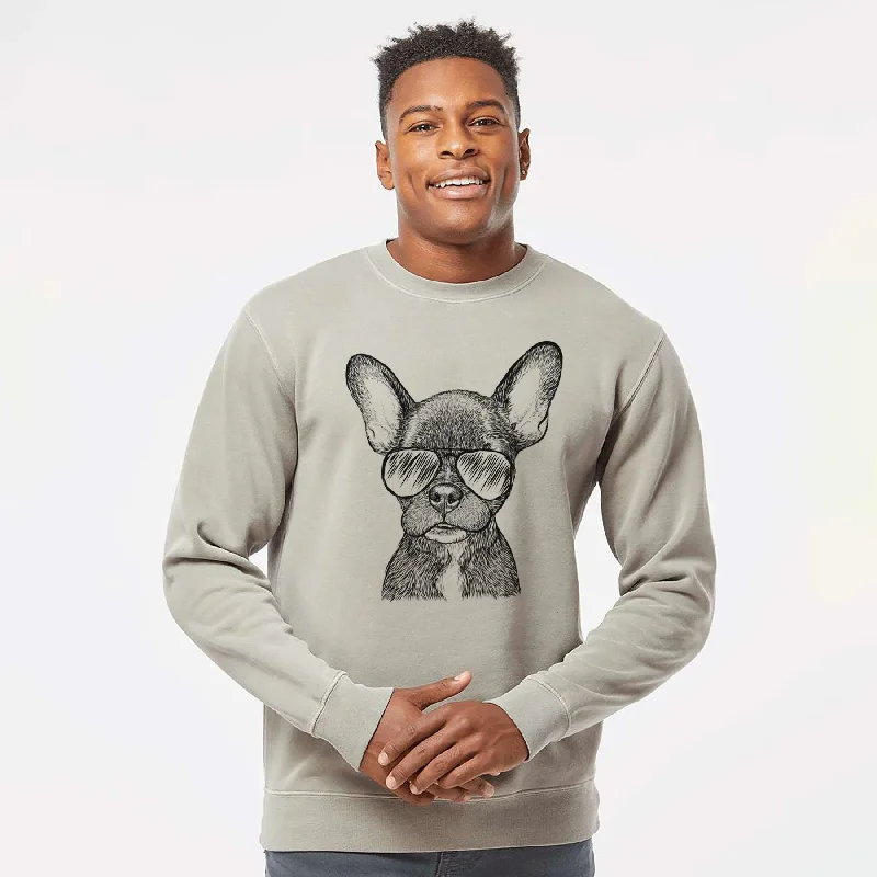 Value Deals Aviator Henry the French Bulldog - Unisex Pigment Dyed Crew Sweatshirt