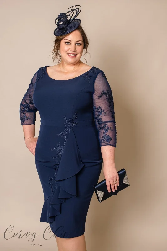 Early Access casual midi dressDU440 | Veromia Navy Plus size Midi Dress