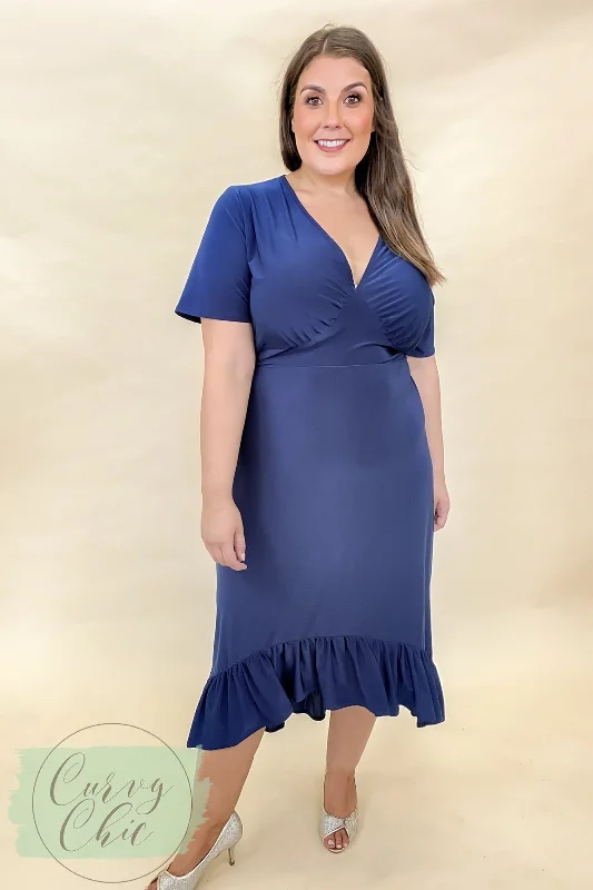 Low Prices velvet dressAaraya Navy Plus Size Frilled Hem Midi Dress