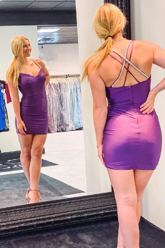 minimalistic dressSexy Purple V-Neck Short Homecoming Dress