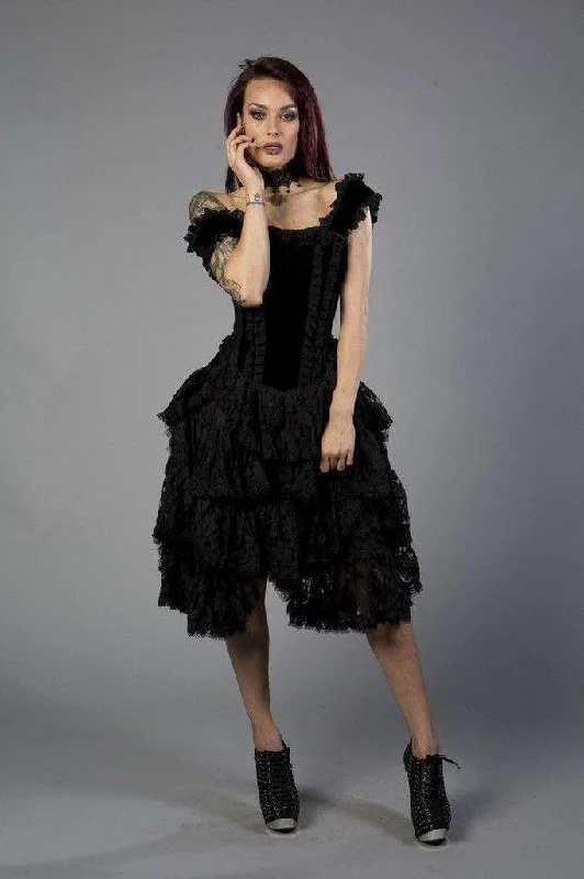 Hot Deal bodycon dressSophia Knee Length Burlesque Corset Dress In Black Velvet Flock Hot Deal bodycon dressSophia Knee Length Burlesque Corset Dress In Black Velvet Flock