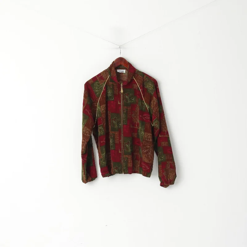 Overstock cozy fleece coatTeddi Women M Jacket Multicolour Festival Leaf Print Full Zipper Lightweight 90s Pockets Top