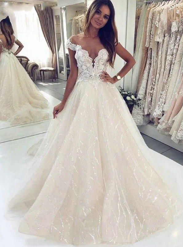 floral dressOff Shoulder Lace Beach Wedding Dress with Sequined Appliques OW541