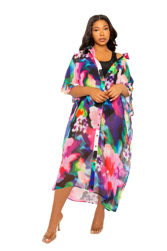 Hurry In satin midi dressPrint Shirtdress Coverup