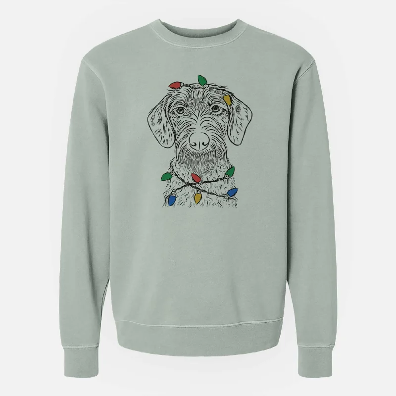 While Supplies Last Christmas Lights Gus the German Wirehaired Pointer - Unisex Pigment Dyed Crew Sweatshirt