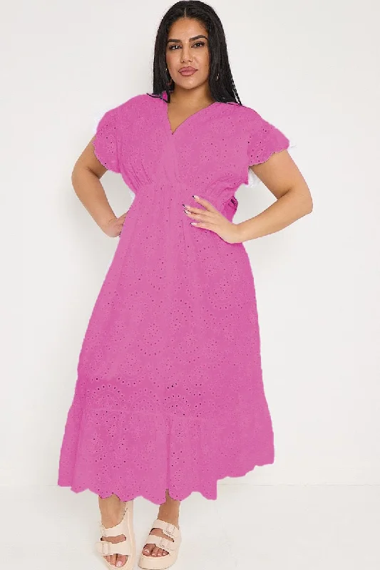 Super Bargain summer dressPlus Size Pink Broderie Lace Wrap Top Frill Hem Dress