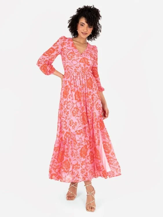 Unbeatable Prices cocktail dressLovedrobe Pink Floral Long Sleeve Maxi Dress With Self-Tie Back Unbeatable Prices cocktail dressLovedrobe Pink Floral Long Sleeve Maxi Dress With Self-Tie Back