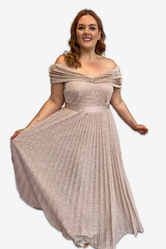 Year-End Sale bohemian dressBlush Off The Shoulder Plus Size Glitter Pleated Evening Dress Year-End Sale bohemian dressBlush Off The Shoulder Plus Size Glitter Pleated Evening Dress