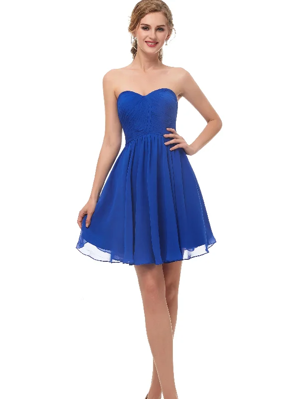 boho-chic dressSweetheart Sleeveless Royal blue Chiffon Short Homecoming Dresses AS12673