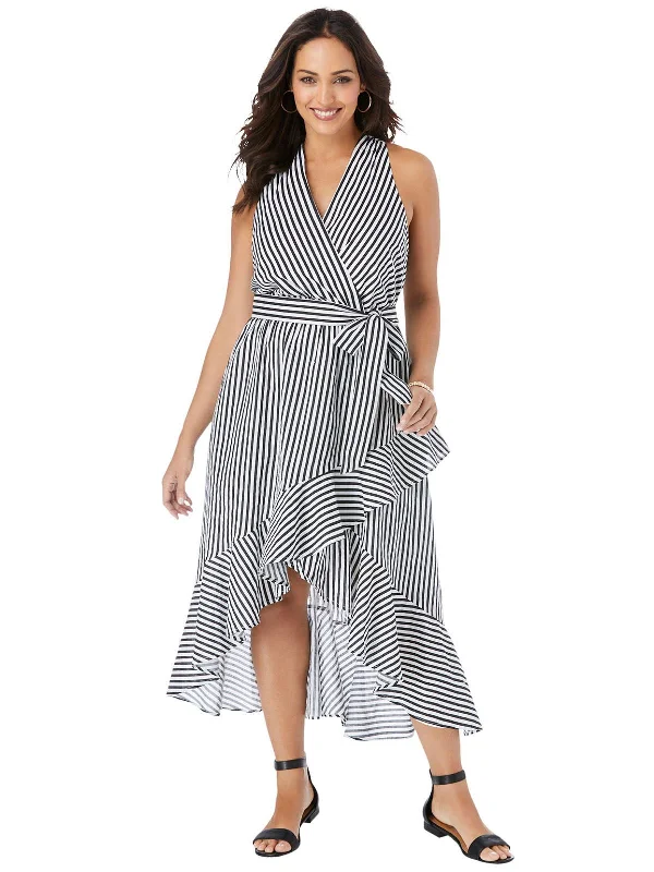 Crazy Deals playful dressBlack White Striped Halterneck Wrap Max Ruffled Dress by Jessica London