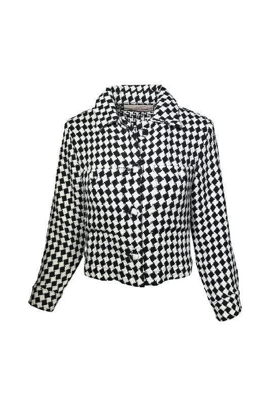 Women's Geometric Tweed Cropped Jacket In Blk Ivory