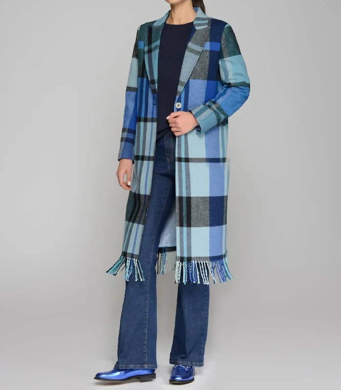 Katherin Plaid Blanket Coat In Blue Multi