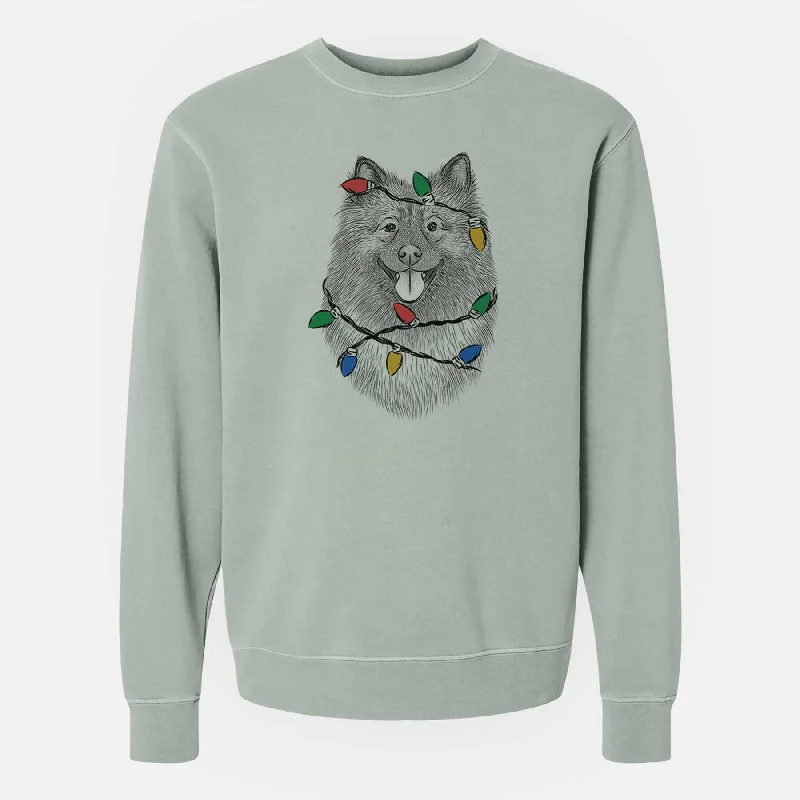 Quick Sale Christmas Lights Kai the Keeshond - Unisex Pigment Dyed Crew Sweatshirt