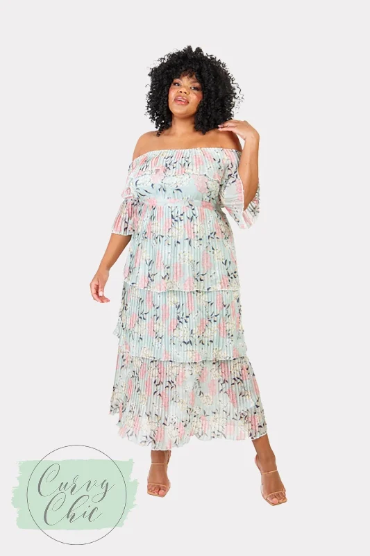 New Markdowns modern dressLovedrobe Luxe Mint Floral Bardot Pleat Maxi Dress
