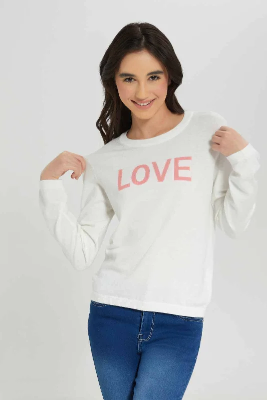 Take Advantage Senior Girls White and Pink Love Printed Pullover