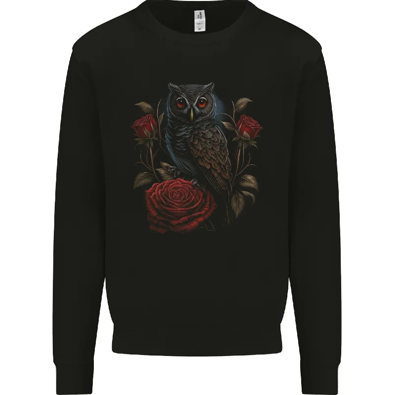 Closeout Sale premium gym hoodieAn Owl with Roses Birds Flowers Mens Sweatshirt Jumper