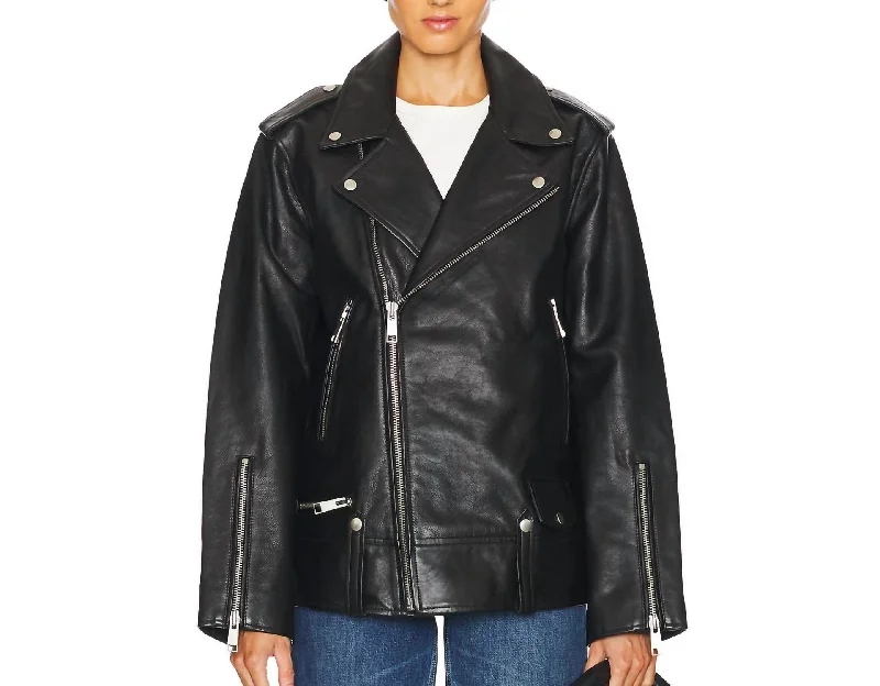 Cat Moto Jacket Leather Oversized In Black