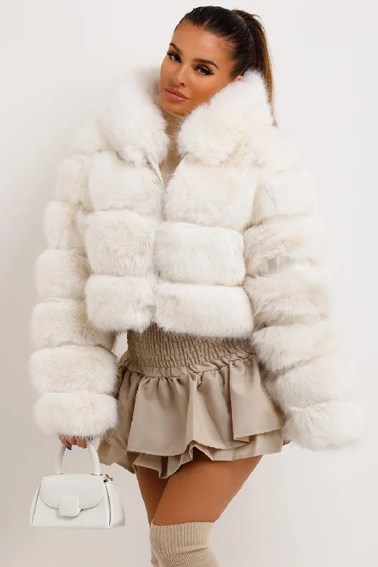Buy More, Save More slim fit coatWhite Faux Fur Coat With Hood