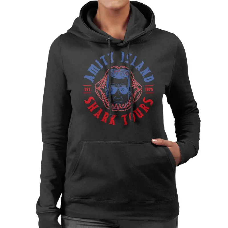 Overstock Sale relaxed fit hoodieJaws Amity Island Shark Tours Est 1975 Women's Hooded Sweatshirt