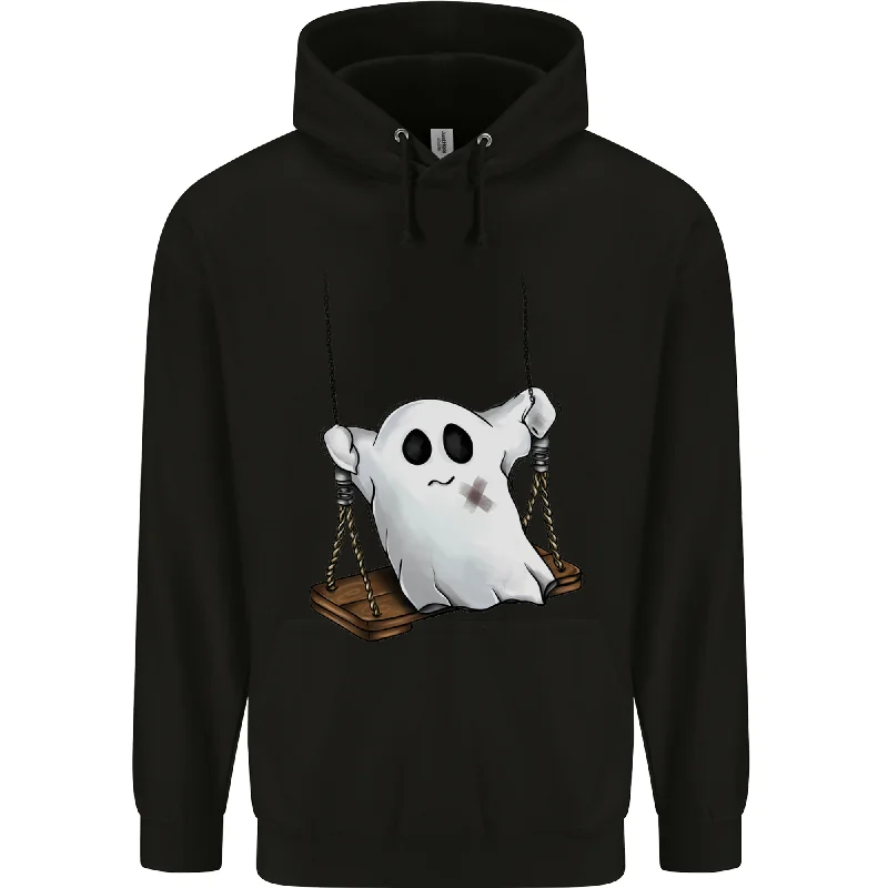 cool graphic hoodieA Ghost on a Swing Halloween Funny Spirit Mens 80% Cotton Hoodie