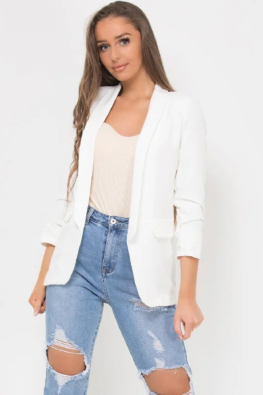 Unmissable Offer long coatRuched Sleeve Blazer Cream