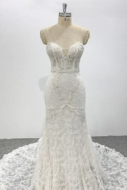 long sleeve dressStrapless Ivory Delicate Sleeveless Lace Bridal Gown