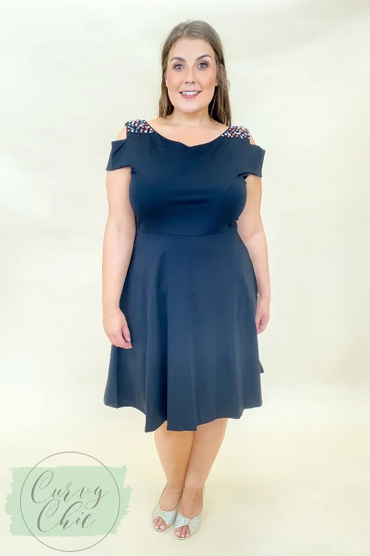 Special Discount midi dressEmbellished Cold Shoulder Black Plus Size Skater Dress