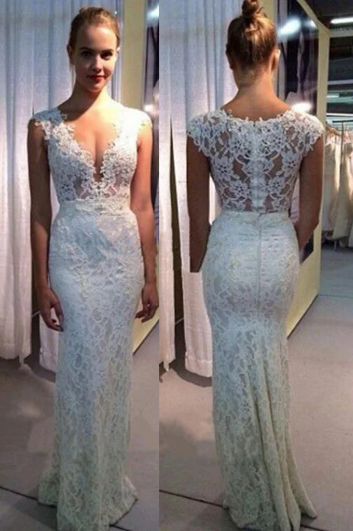 wrap-around dressV-Neck Wedding Dresses Mermaid Lace Sleeveless Wedding Gown Ivory Sexy Beach Wedding Dresses