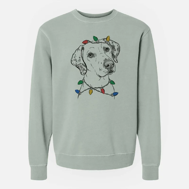 streetwear gym sweatshirtChristmas Lights Lucky the Dalmatian - Unisex Pigment Dyed Crew Sweatshirt