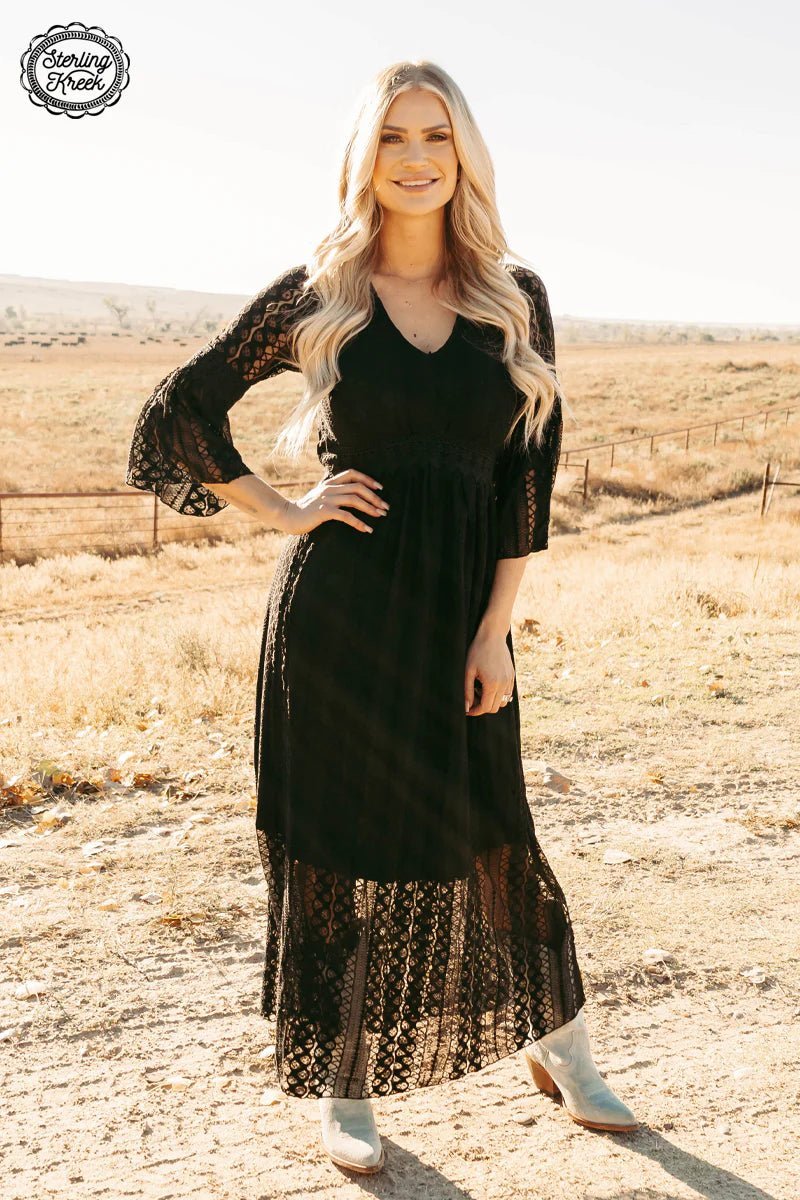 Must-Have Deals sleek dressVictorian Lace Black Maxi Dress