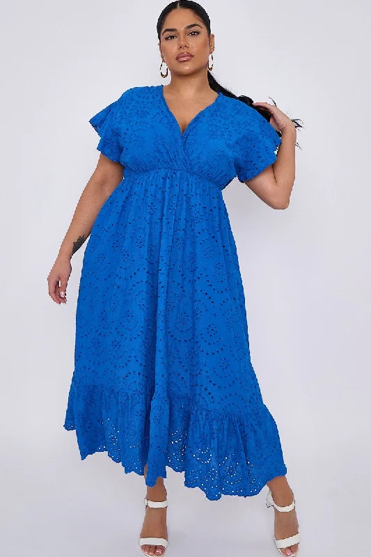 Exclusive Savings vintage dressPlus Size Blue Broderie Lace Wrap Top Frill Hem Dress Exclusive Savings vintage dressPlus Size Blue Broderie Lace Wrap Top Frill Hem Dress