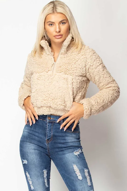 Weekend Deal high-fashion coatStone Teddy Faux Fur Zip Front Jumper