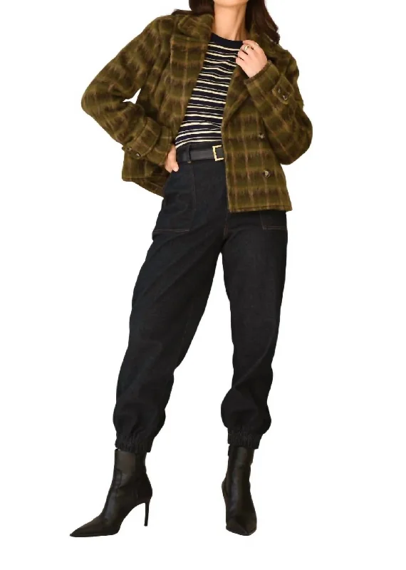 Liza Plaid Jacket In Brown/moss/tan