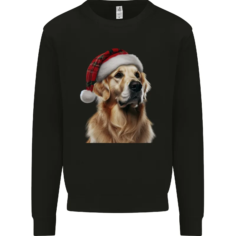 Special Buy Christmas Golden Retriever Tartan Xmas Hat Dog Mens Sweatshirt Jumper
