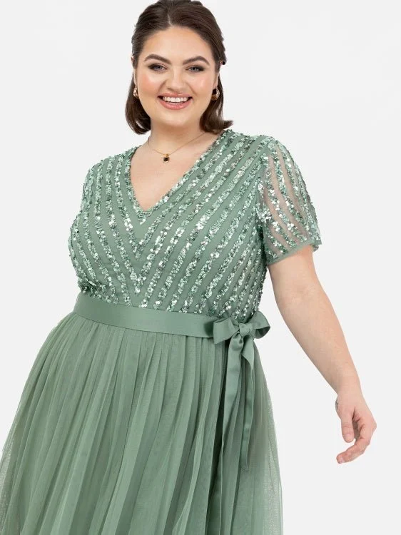 Time-Limited Offer classic fit-and-flare dressMaya Dark Sage Green Stripe Embellished Maxi Dress With Sash Belt Time-Limited Offer classic fit-and-flare dressMaya Dark Sage Green Stripe Embellished Maxi Dress With Sash Belt