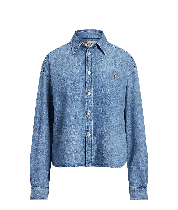 Hot Deal lightweight winter coatCropped Boxy Denim Shirt - Blue