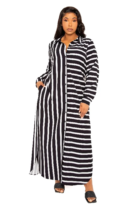 Price Drop long-sleeve floral dressMixed Stripe Maxi Shirt Dress