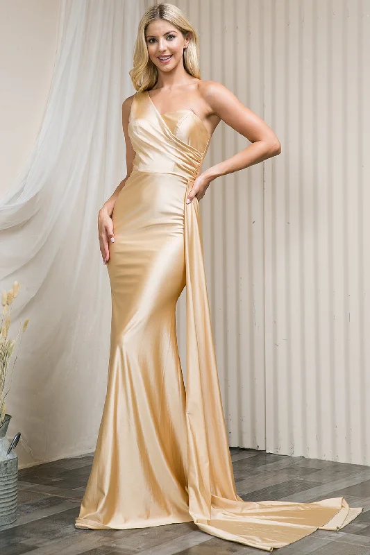 Special Price party-ready dressOne Shoulder Fit & Flare Lycra Eleganr Side Cape Long Prom Dress AC387 Special Price party-ready dressOne Shoulder Fit & Flare Lycra Eleganr Side Cape Long Prom Dress AC387