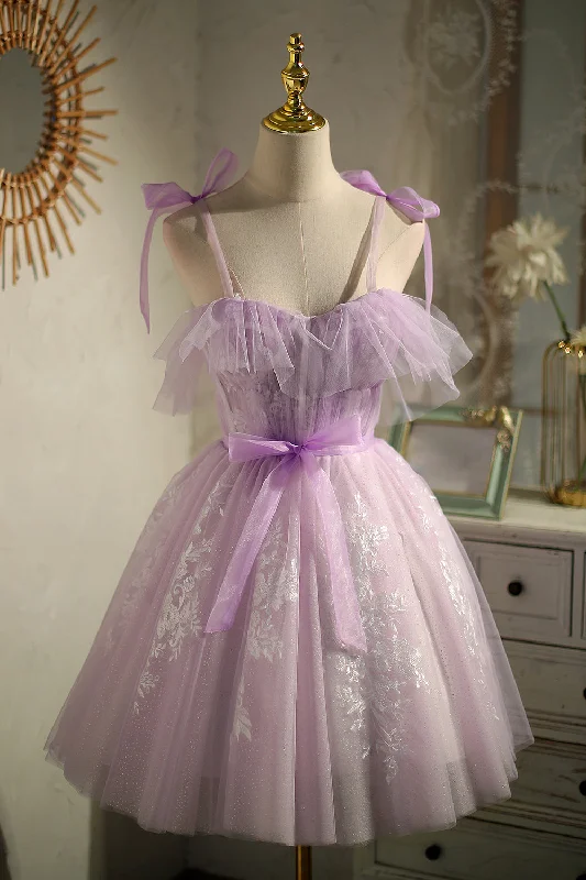 floral wrap dressFairy Short Mini Dress Lilac Birthday Party Dress Homecoming Dress With Appliques