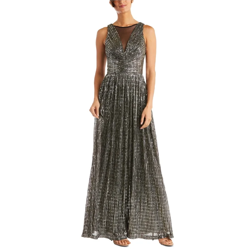 Deal Dash ashionable dressNightway Womens Illusion Gown Dress, Metallic, 10