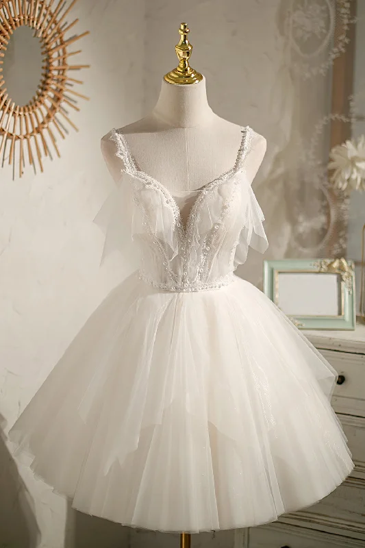 summer floral dressFairy Dress with Pearls V-neck Tulle Homecoming Dress